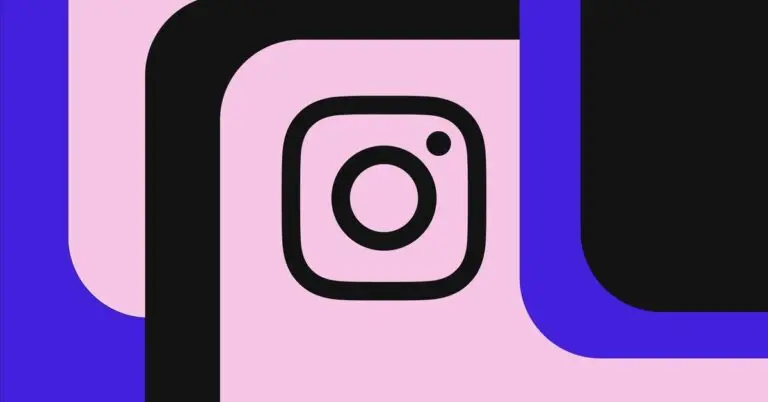 The Instagram camera icon on a pink, blue, and black background