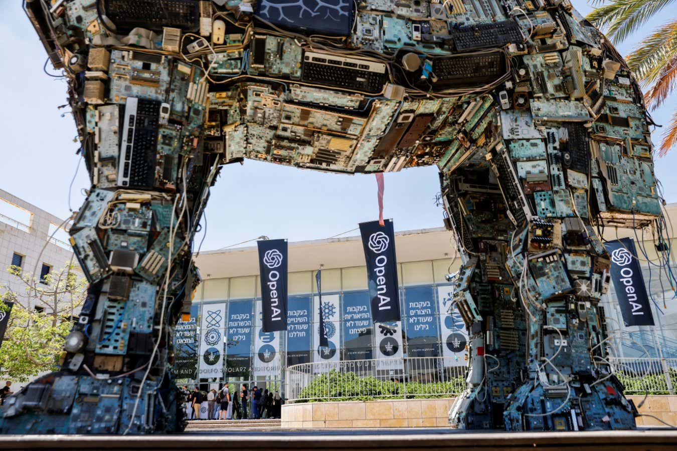 A view shows banners at Tel Aviv University campus as Sam Altman, CEO of Microsoft-backed OpenAI and ChatGPT creator is due to speak in Tel Aviv, Israel June 5, 2023. REUTERS/Amir Cohen - RC2XC1AOM2OY